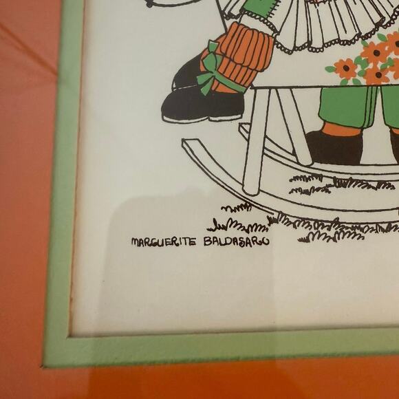 Marguerite Baldasaro Original Art Set Boy Girl Rocking Horse Love You Frame Mat - Picture 4 of 15